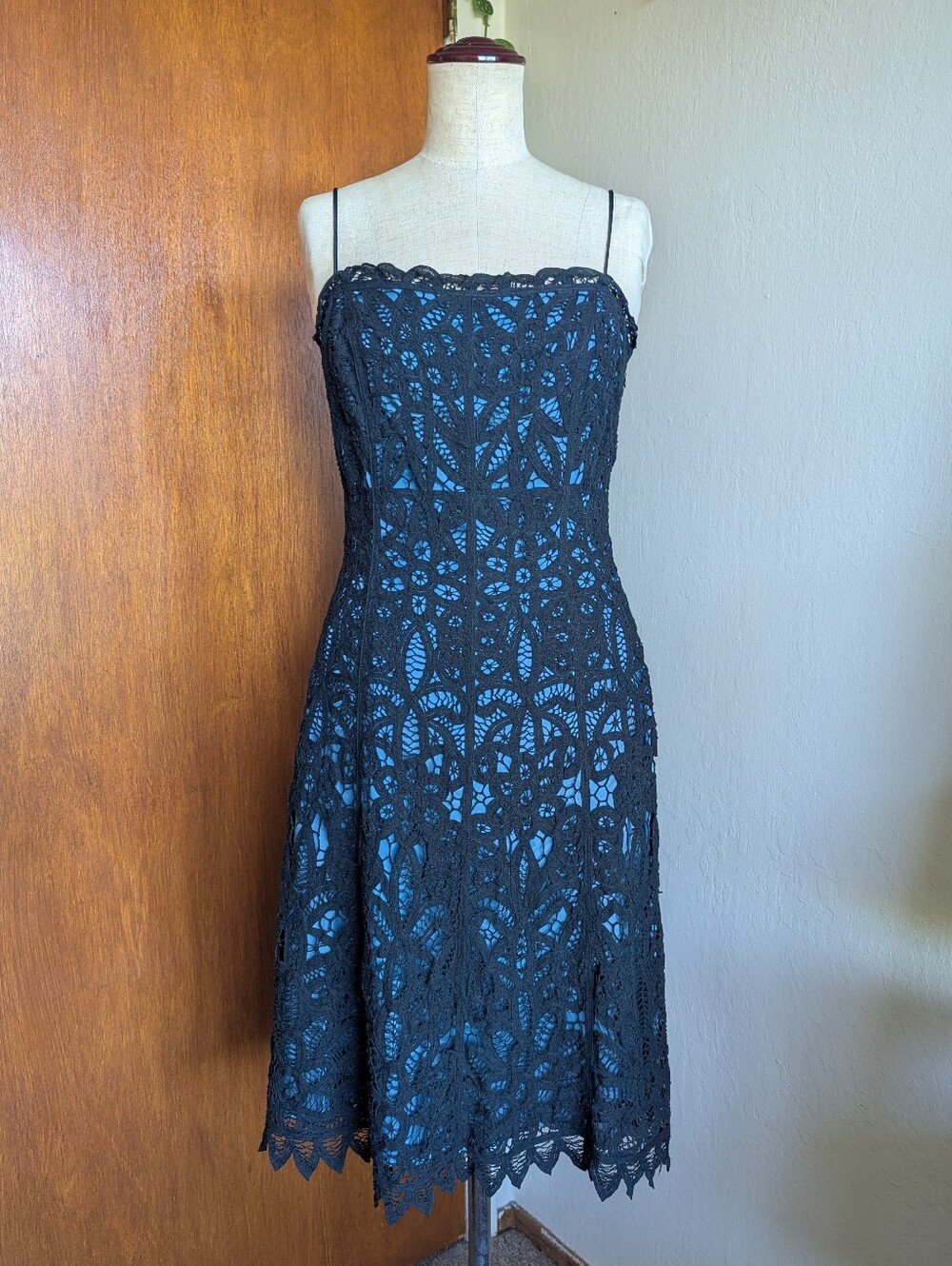 Vintage Betsey Johnson Black Midi Dress Lace   Embroidered Floral Cotton Y2K 8
